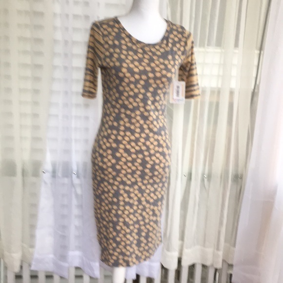 NWT LULAROE JULIA SHEATH DRESS IN GREY AND TAN - Picture 1 of 7